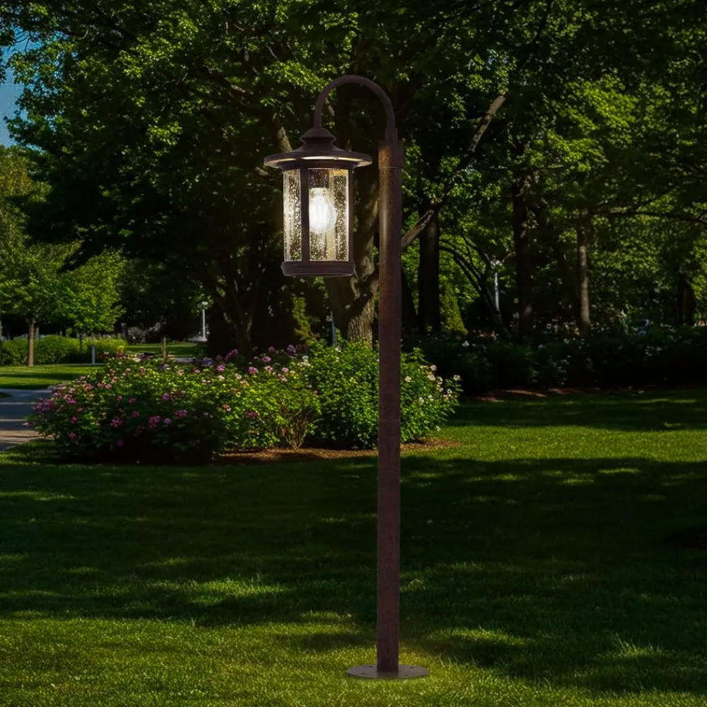 Lindby vejlampe Zayn, rustfarvet, glas, højde 109 cm, IP65