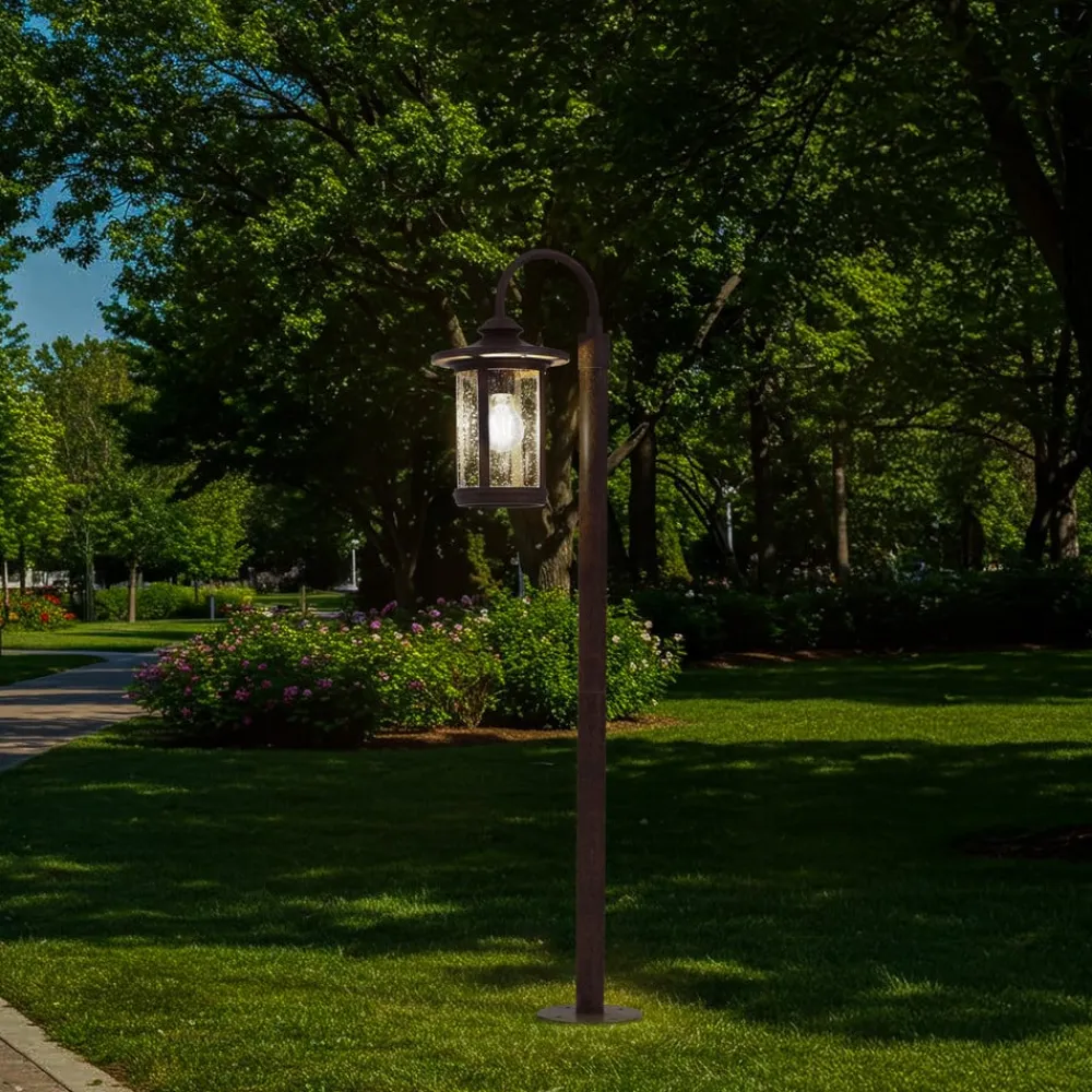 Lindby vejlampe Zayn, rustfarvet, glas, højde 109 cm, IP65