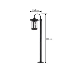 Lindby vejlampe Zayn, sort, glas, højde 109 cm, IP65