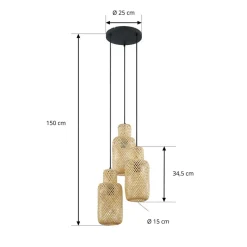 Lindby Venora hængelampe, rund, 3 lyskilder, Ø 15 cm, bambus