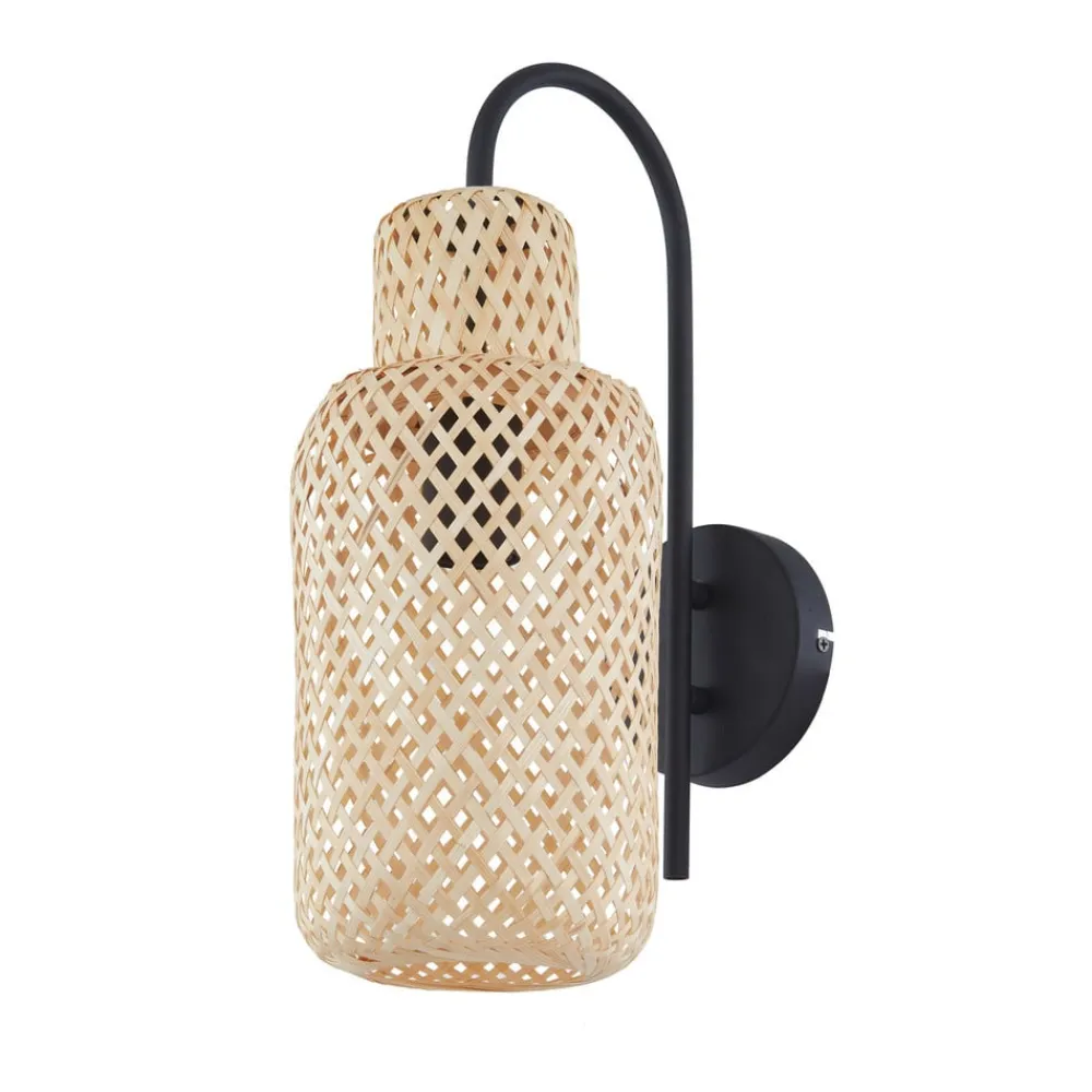 Lindby Venora væglampe, højde 43 cm, sort, træ, bambus