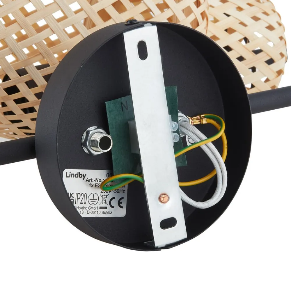 Lindby Venora væglampe, højde 43 cm, sort, træ, bambus