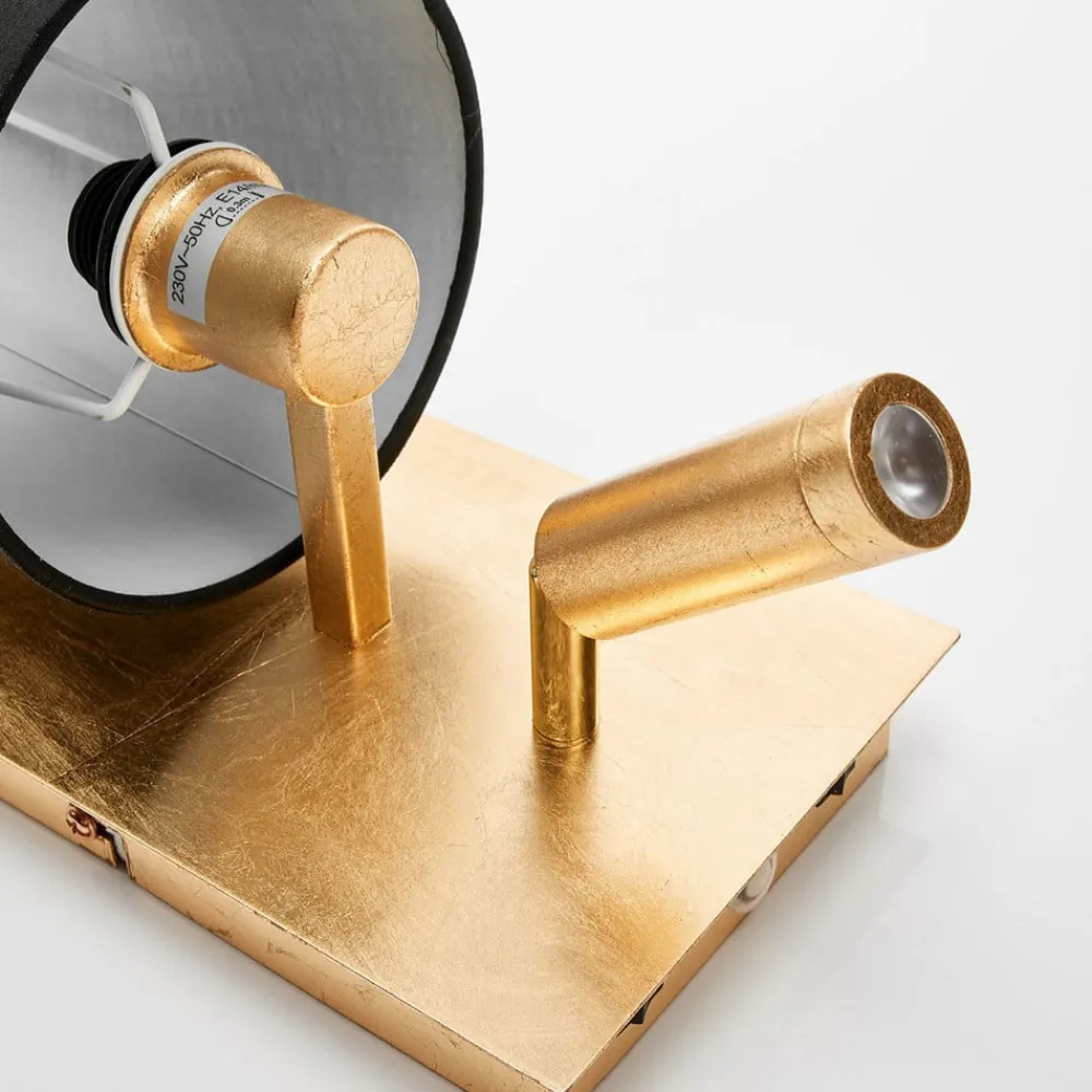 Lindby væglampe Aiden, 30 cm, sort, guld, LED-læselampe