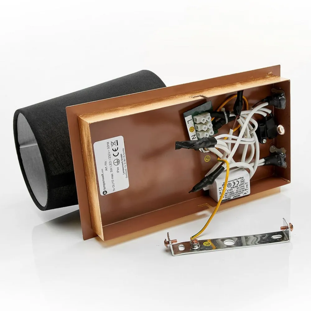 Lindby væglampe Aiden, 30 cm, sort, guld, LED-læselampe