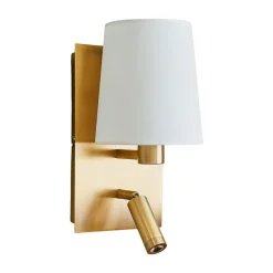 Lindby væglampe Aiden, 30 cm, antik messing, LED-læselampe