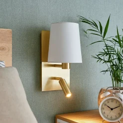 væglampe Aiden, hvid, messing, LED-læselampe^Lindby Sale