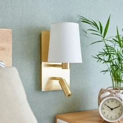 væglampe Aiden, hvid, messing, LED-læselampe^Lindby Sale