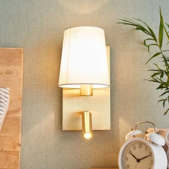 væglampe Aiden, hvid, messing, LED-læselampe^Lindby Sale