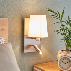 væglampe Aiden, hvid, nikkel, LED-læselampe^Lindby Best