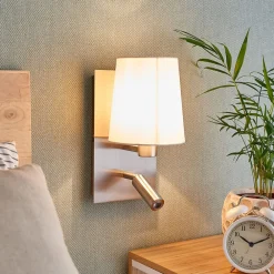 væglampe Aiden, hvid, nikkel, LED-læselampe^Lindby Best