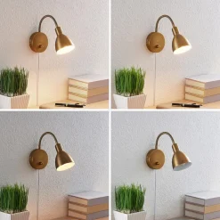 Lindby væglampe Amrei, antik messing, 42 cm, stik, dæmpbar