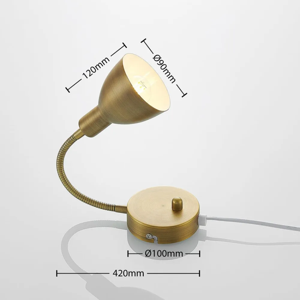Lindby væglampe Amrei, antik messing, 42 cm, stik, dæmpbar