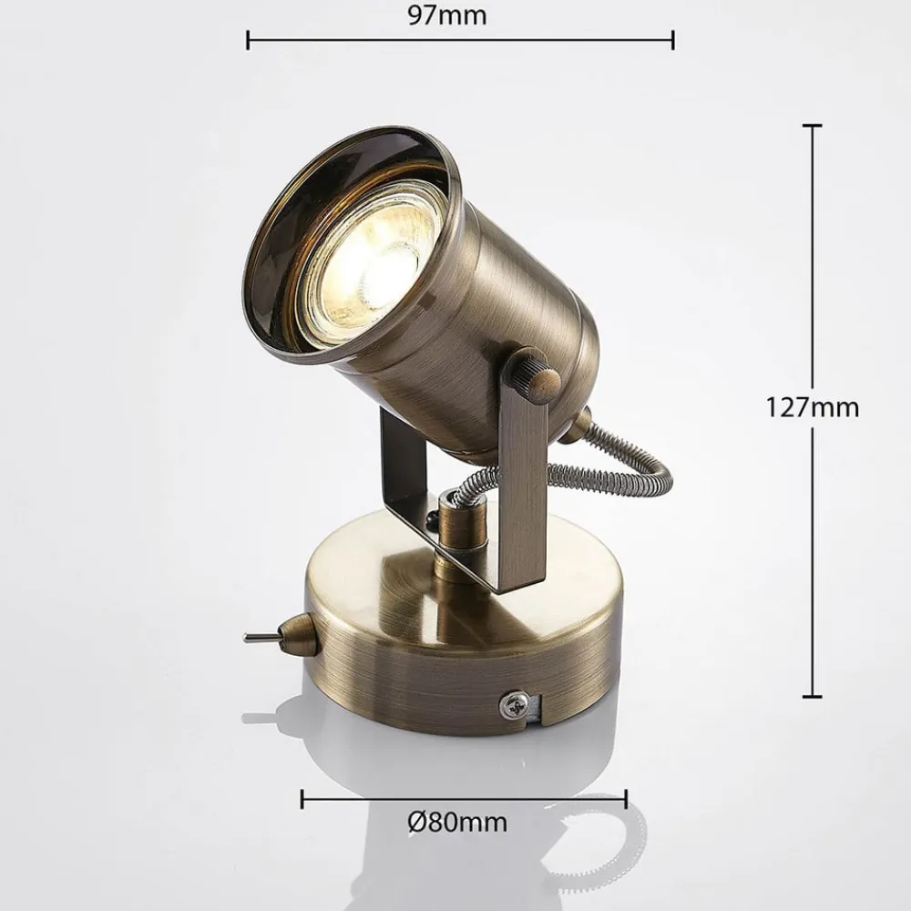 Lindby væglampe Anze, 10 m, antik messing, afbryder