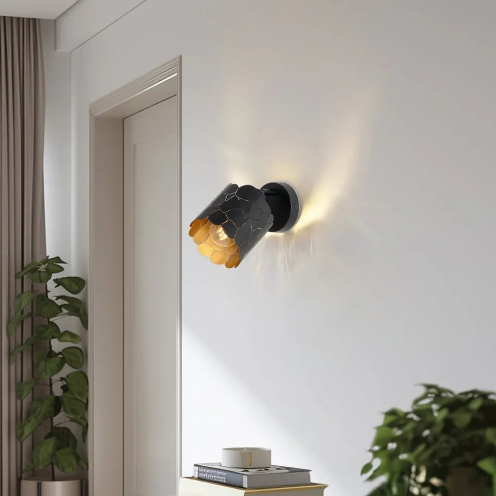 Lindby Væglamper|Væglamper>væglampe Aralena, sort/guld, 1 lyskilde, Ø 12cm