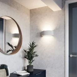 væglampe Cassian, gips, 32 cm, hvid, halvcirkelformet^Lindby Best