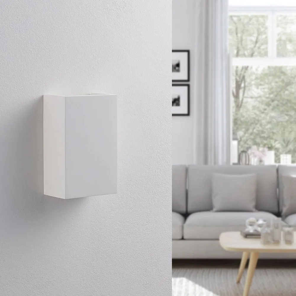 Lindby væglampe Colja, kantet, højde 16 cm, gips, hvid