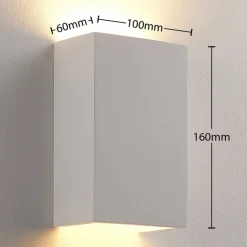 Lindby væglampe Colja, kantet, højde 16 cm, gips, hvid