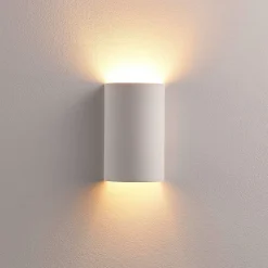 væglampe Colja, rund, højde 16 cm, gips, hvid^Lindby Discount