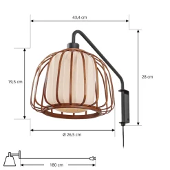 væglampe Davella, Ø 26 cm, sort, bambus, tekstil^Lindby Discount