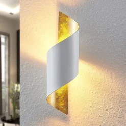 Lindby væglampe Desirio, hvid/guld, 35 cm, metal