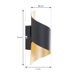 væglampe Desirio, sort/guld, 24 cm, metal^Lindby New