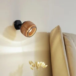 Lindby væglampe Ediz, GU10, sort, træ, Ø 12,7 cm