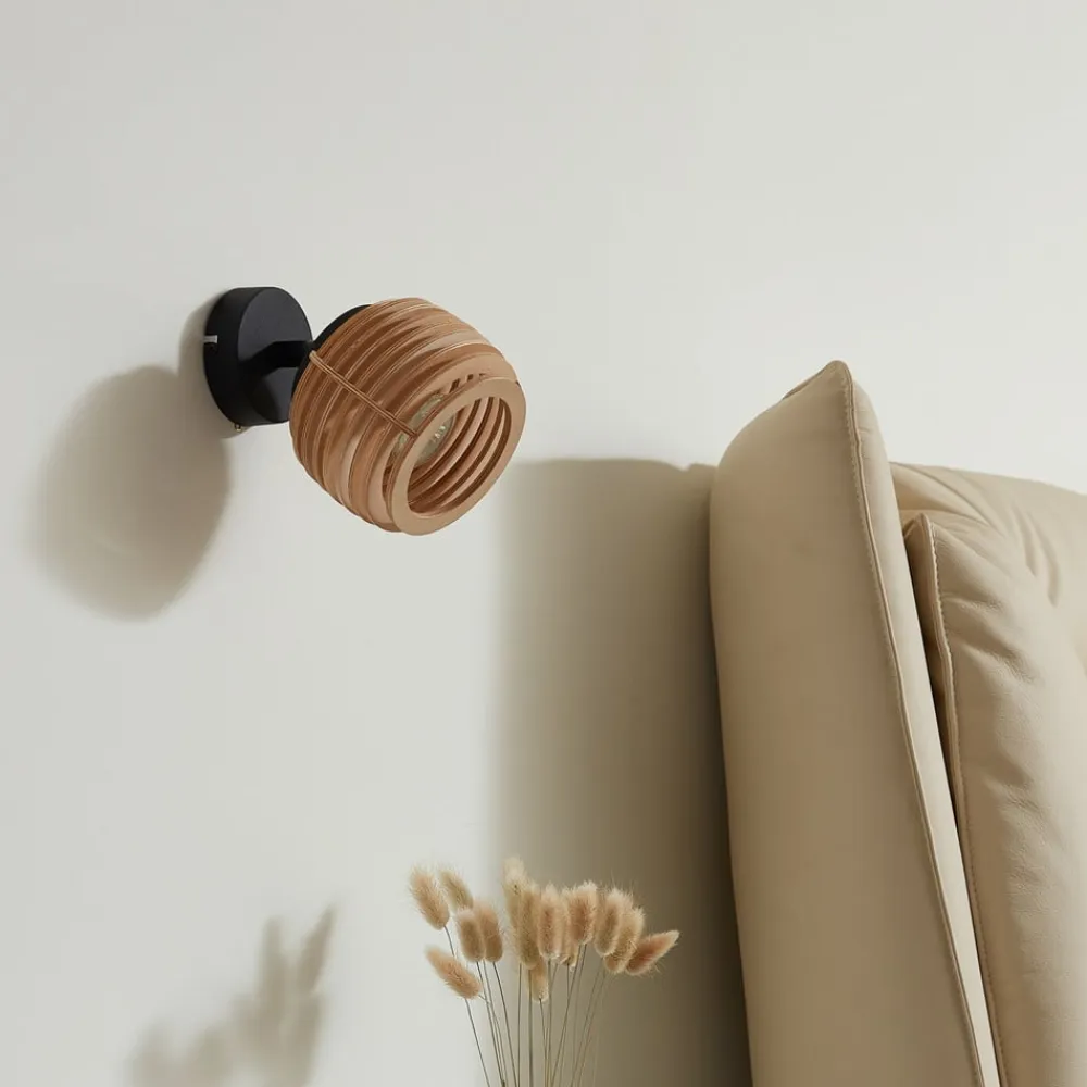 Lindby væglampe Ediz, GU10, sort, træ, Ø 12,7 cm