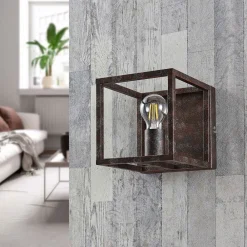 Lindby væglampe Emin, bredde 18 cm, rustfarvet, metal