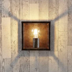 Lindby væglampe Emin, bredde 18 cm, rustfarvet, metal