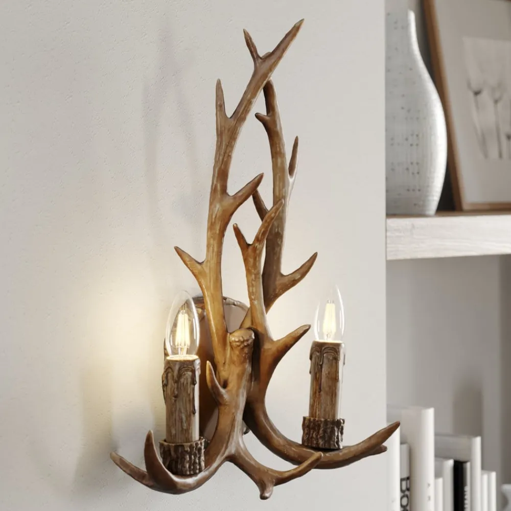 Lindby Væglamper>væglampe Fibi, brun, gevir, 2 lyskilder, E14