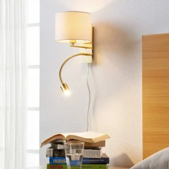 væglampe Florens, messing, LED-læselampe, 23,5 cm^Lindby Sale