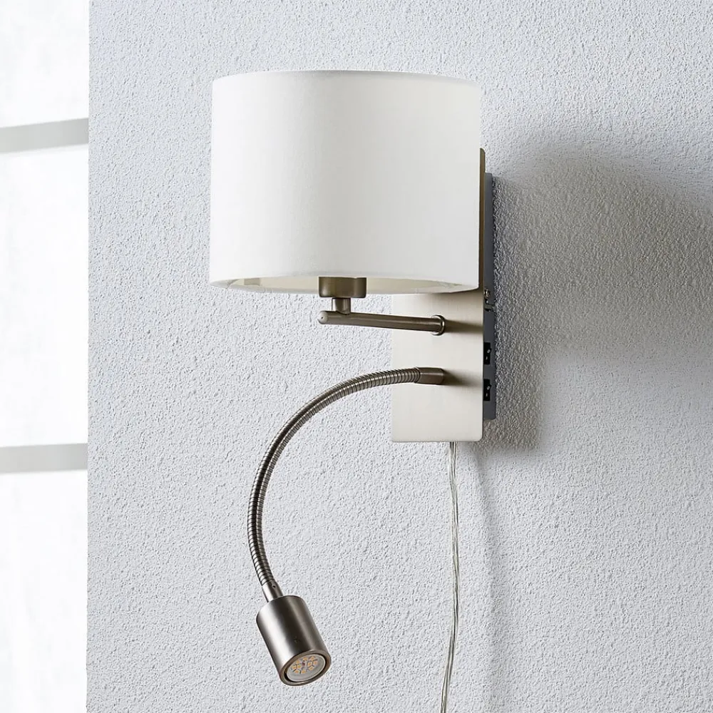 Lindby Pendellamper|Væglamper>væglampe Florens, nikkel, LED-læselampe, 23,5 cm