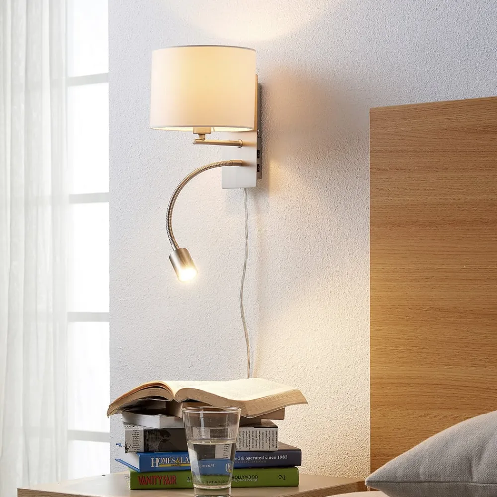 Lindby Pendellamper|Væglamper>væglampe Florens, nikkel, LED-læselampe, 23,5 cm