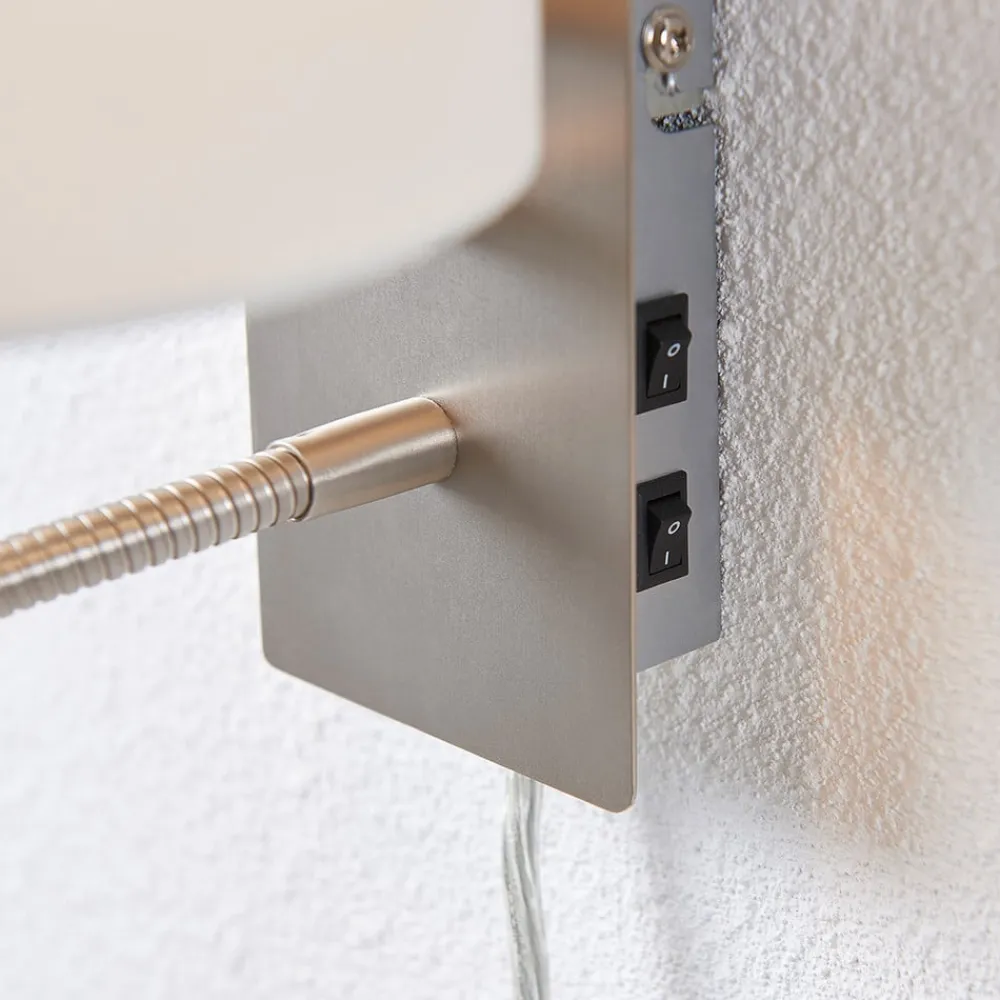 Lindby Pendellamper|Væglamper>væglampe Florens, nikkel, LED-læselampe, 23,5 cm