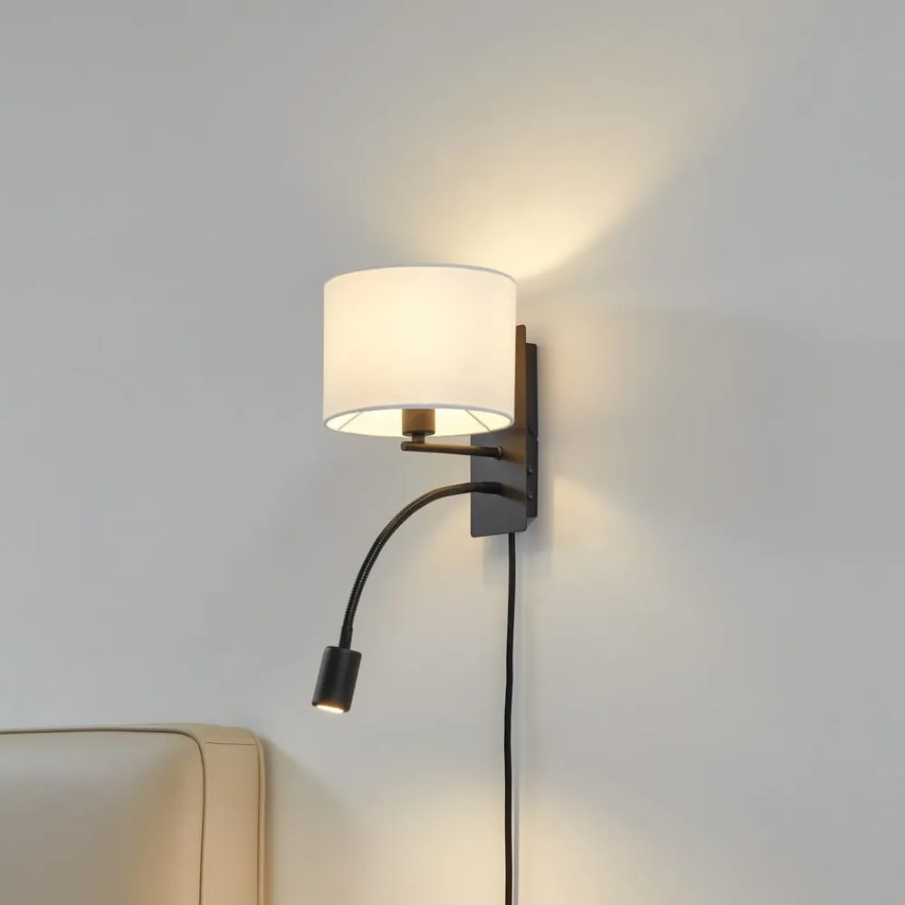 Lindby væglampe Florens, sort, LED-læselampe, 23,5 cm