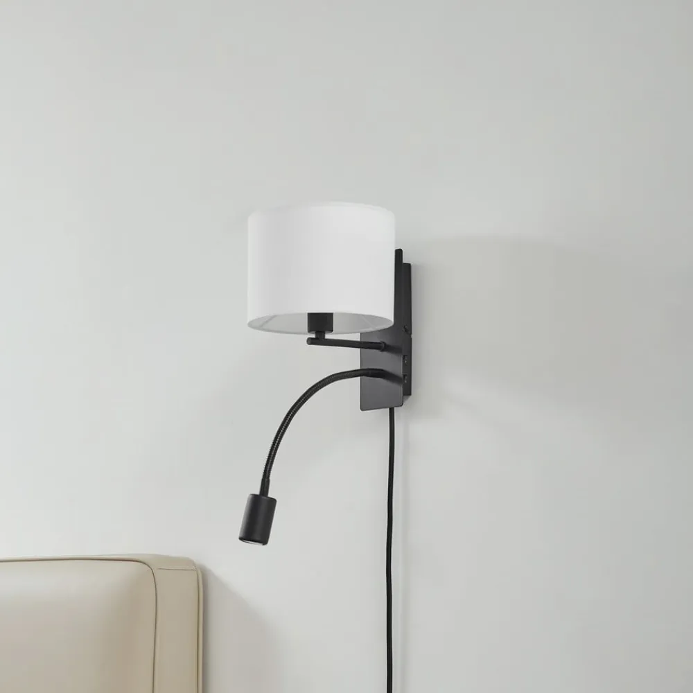 Lindby væglampe Florens, sort, LED-læselampe, 23,5 cm