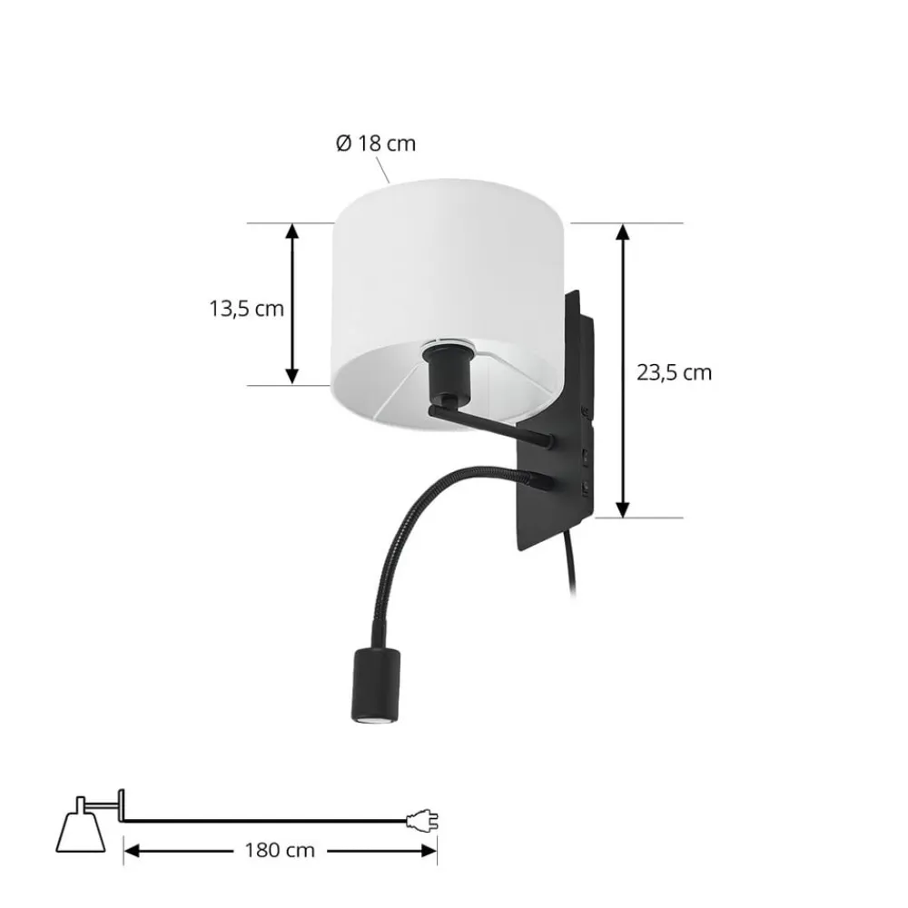 Lindby væglampe Florens, sort, LED-læselampe, 23,5 cm