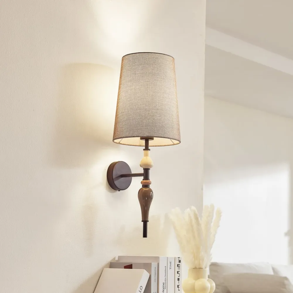 Lindby Væglamper|Væglamper>væglampe Haldorin, grå/sort, tekstil, 58 cm