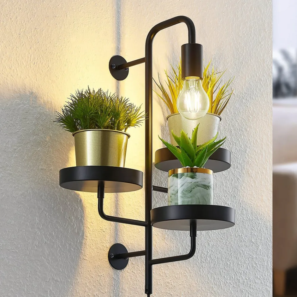 Lindby væglampe Hanjo, højde 50 cm, sort, metal