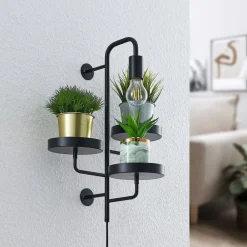 Lindby væglampe Hanjo, højde 50 cm, sort, metal