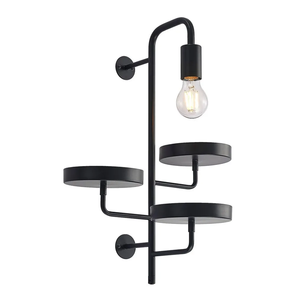 Lindby væglampe Hanjo, højde 50 cm, sort, metal