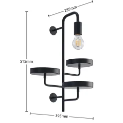 Lindby væglampe Hanjo, højde 50 cm, sort, metal