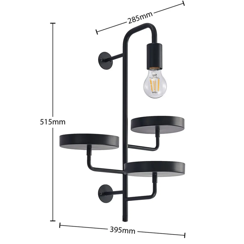 Lindby væglampe Hanjo, højde 50 cm, sort, metal