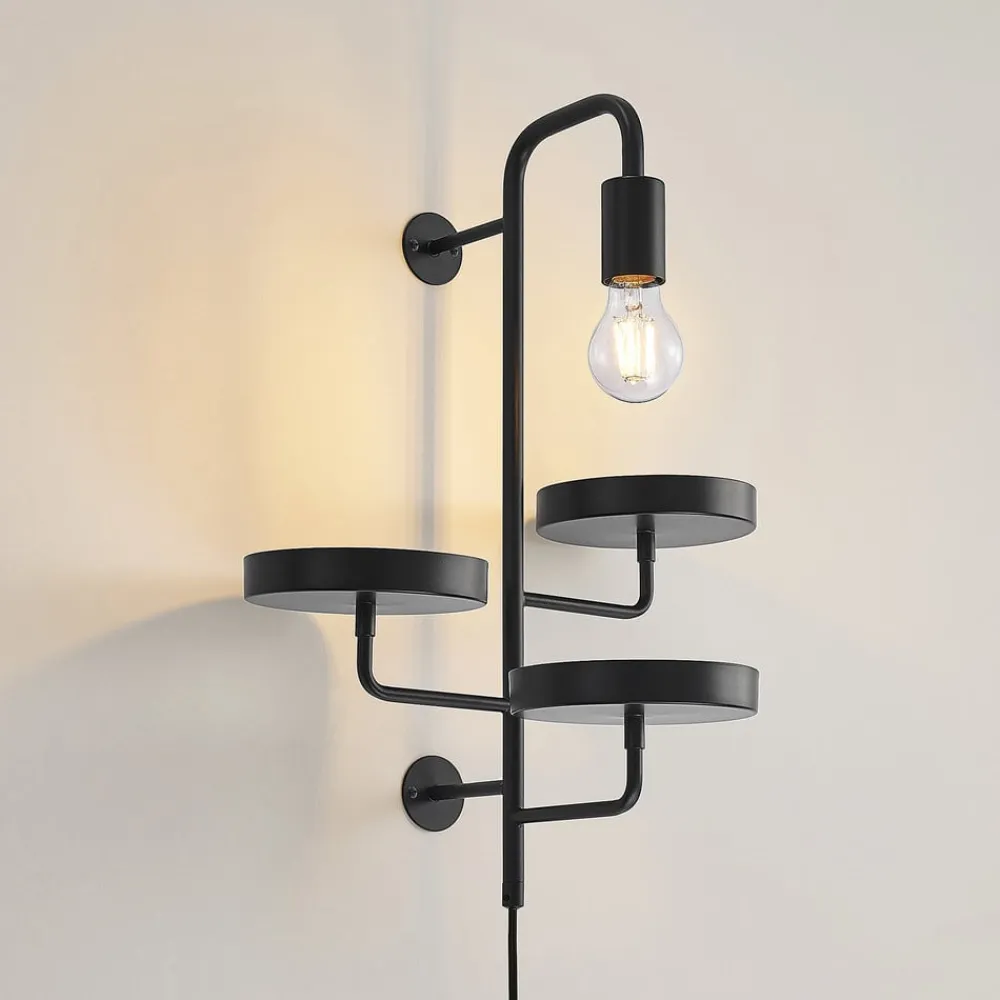 Lindby væglampe Hanjo, højde 50 cm, sort, metal