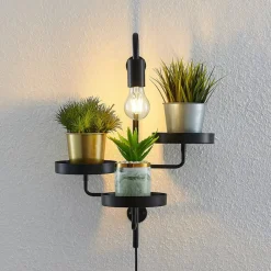 Lindby væglampe Hanjo, højde 50 cm, sort, metal