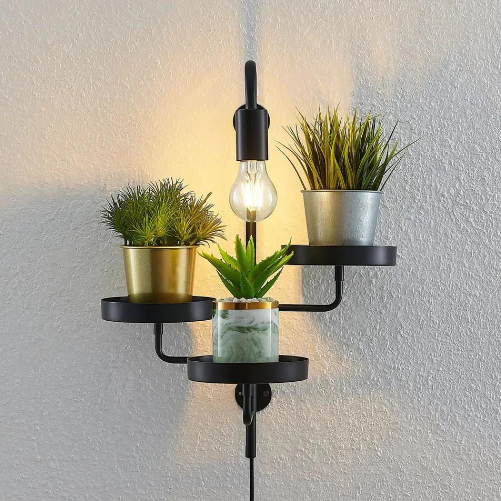 Lindby væglampe Hanjo, højde 50 cm, sort, metal