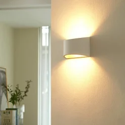 væglampe Heiko, op/ned, gips, hvid, højde 12 cm^Lindby New