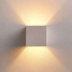 Lindby Gang|Pendellamper>væglampe Kay, hvid, gips, 11,5 x 11,5 cm