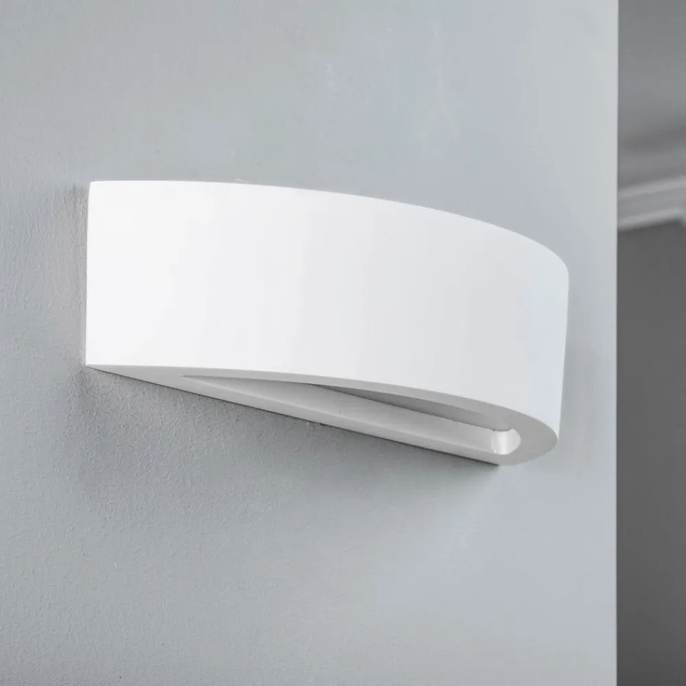 Lindby væglampe Konstantin, bredde 30 cm, hvid, gips, E14