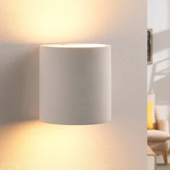 Lindby Gang|Pendellamper>væglampe Krista, hvid, gips, op/ned, kan males, G9